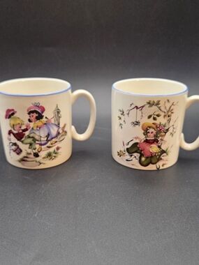 Vintage Lord Nelson Pottery Nursery Rhyme Mugs 9-73 Little Miss Muffet & 4-73